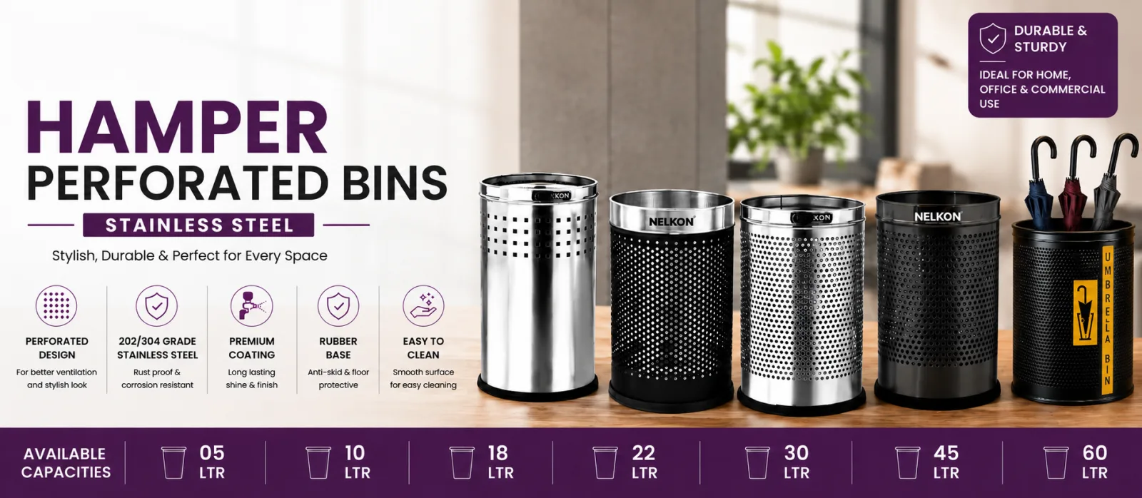Nelkon Hamper Perforated Bins — Stainless Steel