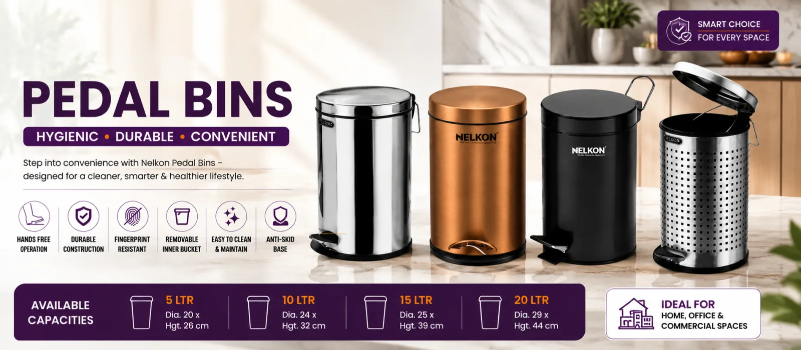 Nelkon Pedal Bins — Hygienic, Durable, Convenient